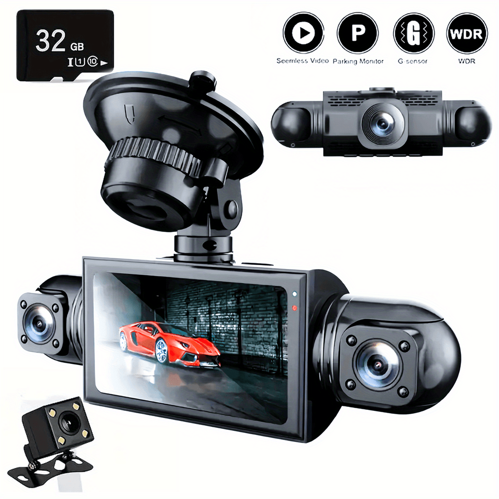 1pc 4K Dual Dash Cam with 1080P Front and 1080P Rear Camera, 4-Way HD Car Dashboard Camera, 360° Swivel, Loop Recording, Night Vision, G-Sensor, WDR, Rechargeable Lithium Polymer Battery, LED Display, Car Plug Power, ≤36V