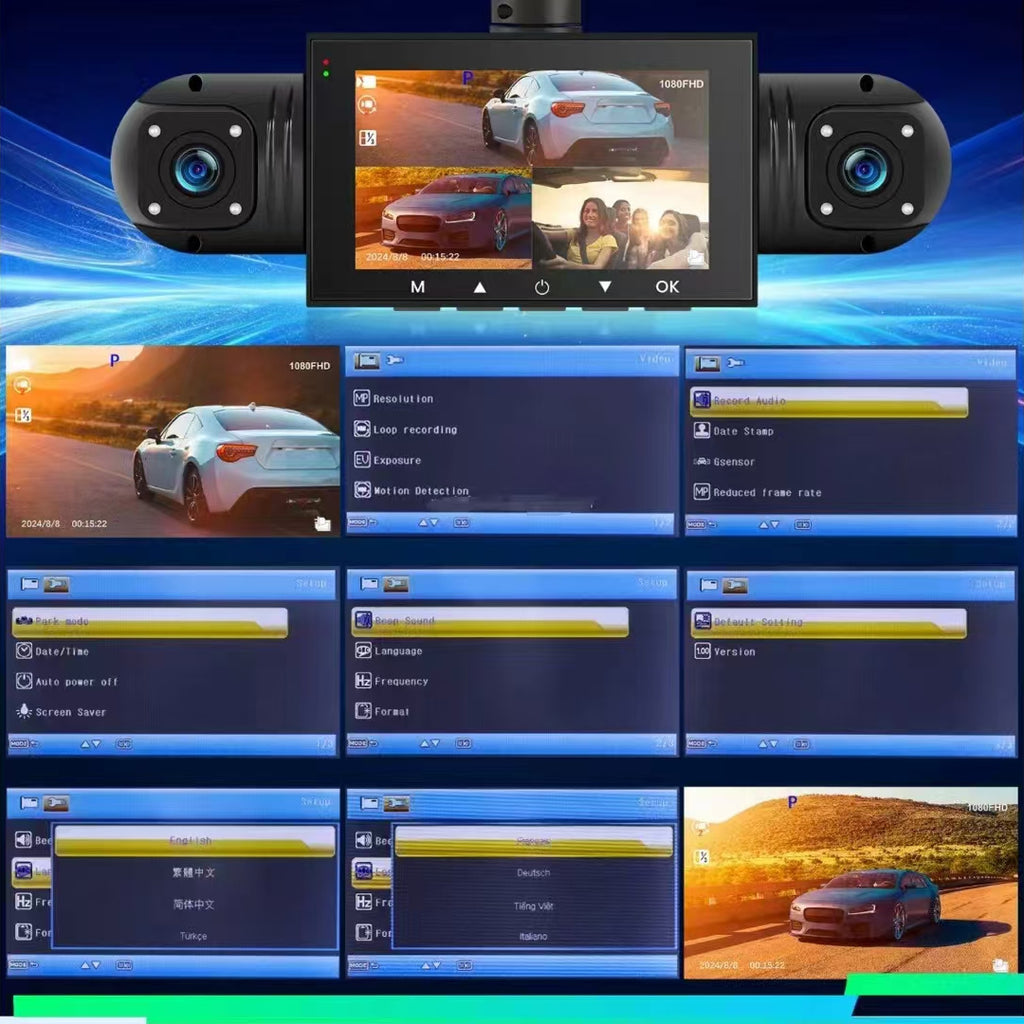 1pc 4K Dual Dash Cam with 1080P Front and 1080P Rear Camera, 4-Way HD Car Dashboard Camera, 360° Swivel, Loop Recording, Night Vision, G-Sensor, WDR, Rechargeable Lithium Polymer Battery, LED Display, Car Plug Power, ≤36V