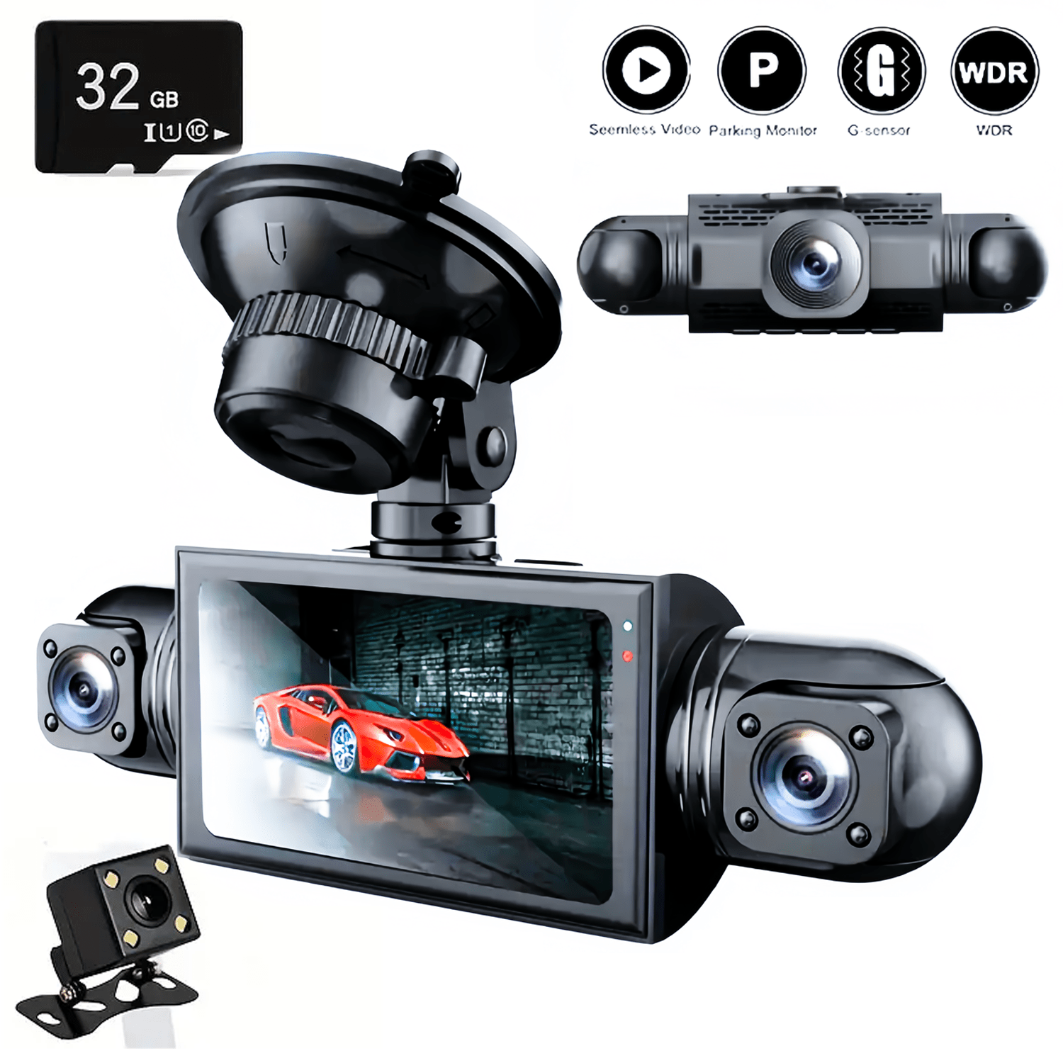 1pc 4K Dual Dash Cam with 1080P Front and 1080P Rear Camera, 4-Way HD Car Dashboard Camera, 360° Swivel, Loop Recording, Night Vision, G-Sensor, WDR, Rechargeable Lithium Polymer Battery, LED Display, Car Plug Power, ≤36V