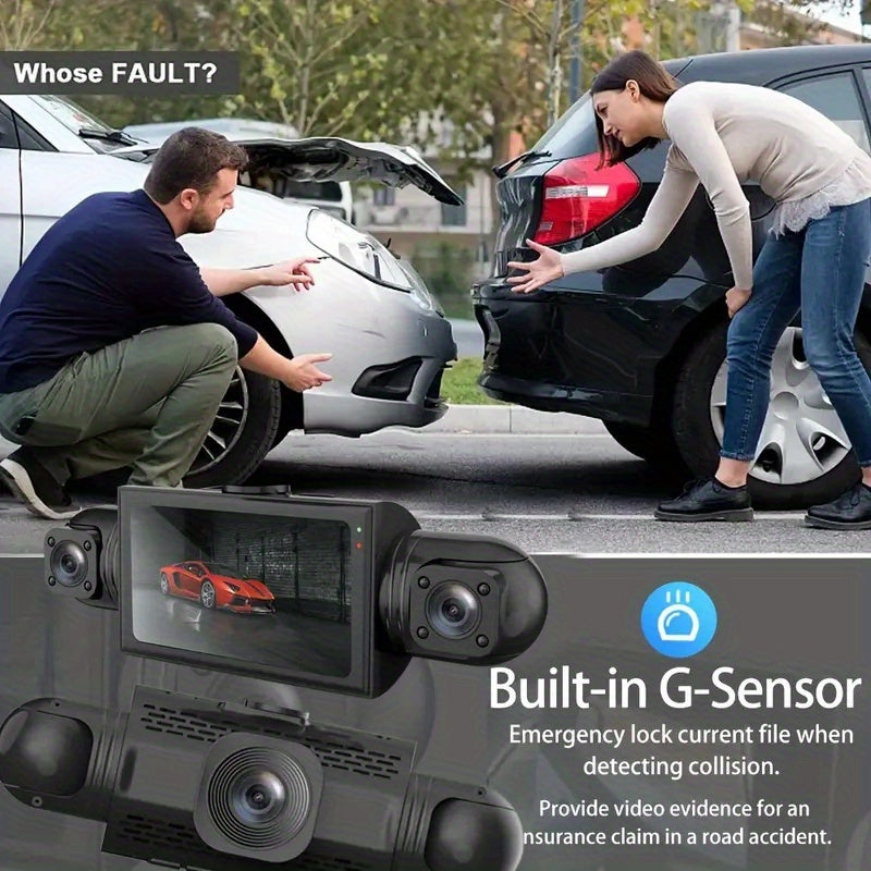 1pc 4K Dual Dash Cam with 1080P Front and 1080P Rear Camera, 4-Way HD Car Dashboard Camera, 360° Swivel, Loop Recording, Night Vision, G-Sensor, WDR, Rechargeable Lithium Polymer Battery, LED Display, Car Plug Power, ≤36V