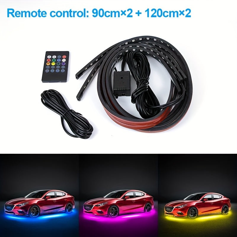 One belt four RGB led light strip car super bright general light strip car LED bottom light neon, with APP dynamic RGB color change, music mode, remote control, car base light strip, LED light base light kit