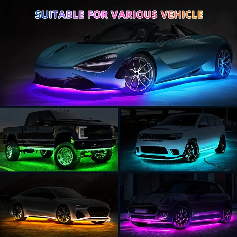 One belt four RGB led light strip car super bright general light strip car LED bottom light neon, with APP dynamic RGB color change, music mode, remote control, car base light strip, LED light base light kit