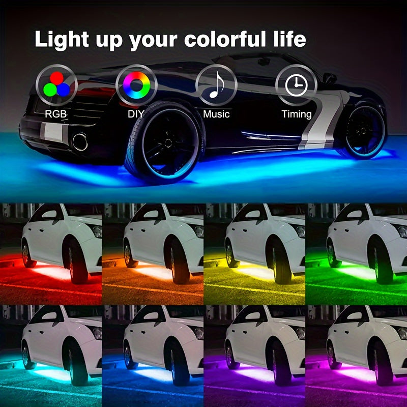 One belt four RGB led light strip car super bright general light strip car LED bottom light neon, with APP dynamic RGB color change, music mode, remote control, car base light strip, LED light base light kit