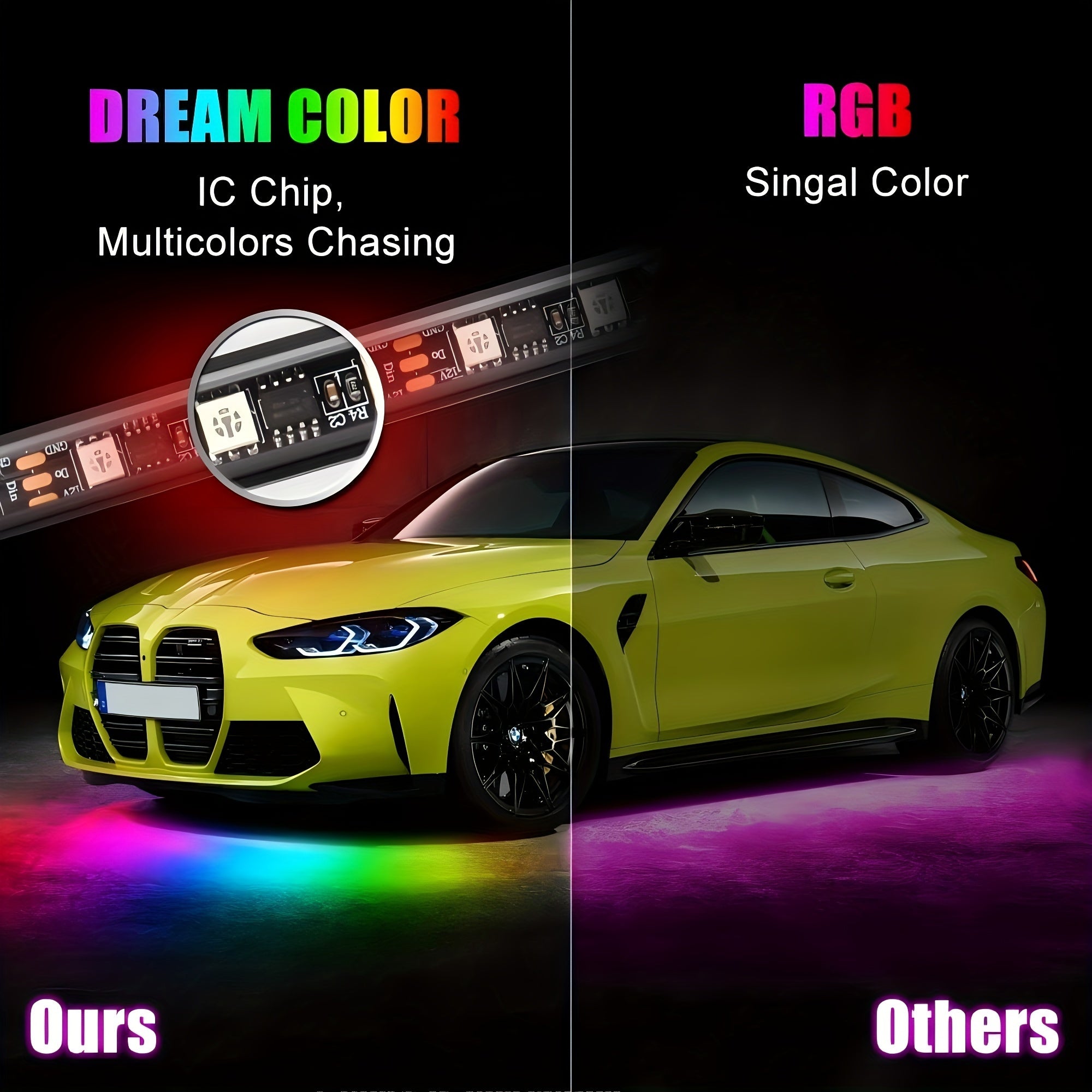One belt four RGB led light strip car super bright general light strip car LED bottom light neon, with APP dynamic RGB color change, music mode, remote control, car base light strip, LED light base light kit
