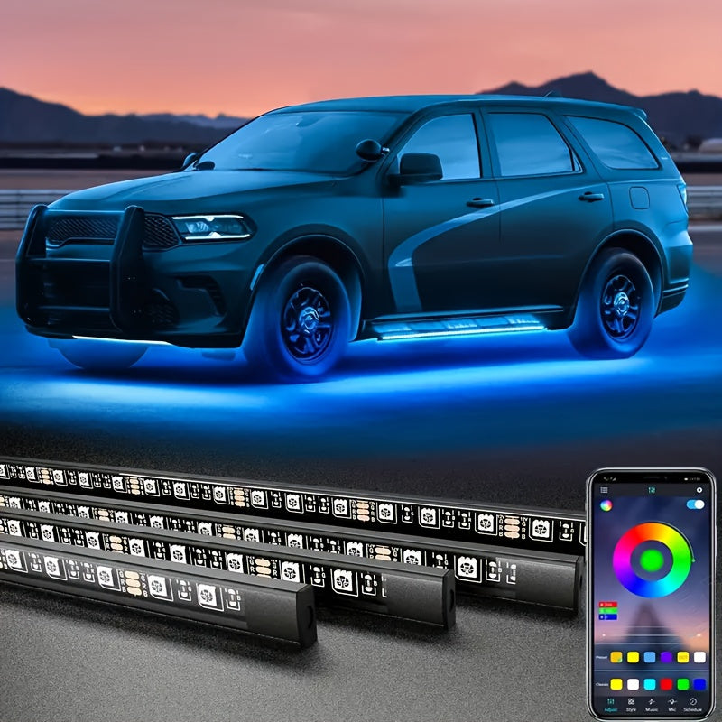 One belt four RGB led light strip car super bright general light strip car LED bottom light neon, with APP dynamic RGB color change, music mode, remote control, car base light strip, LED light base light kit