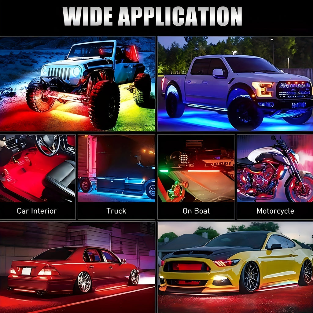 One belt four RGB led light strip car super bright general light strip car LED bottom light neon, with APP dynamic RGB color change, music mode, remote control, car base light strip, LED light base light kit