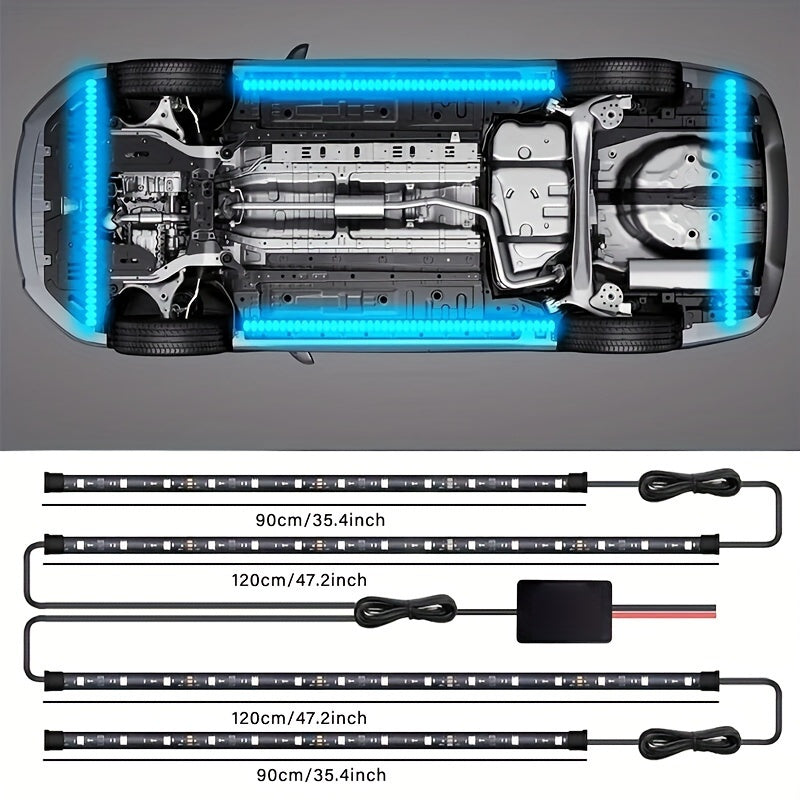 One belt four RGB led light strip car super bright general light strip car LED bottom light neon, with APP dynamic RGB color change, music mode, remote control, car base light strip, LED light base light kit