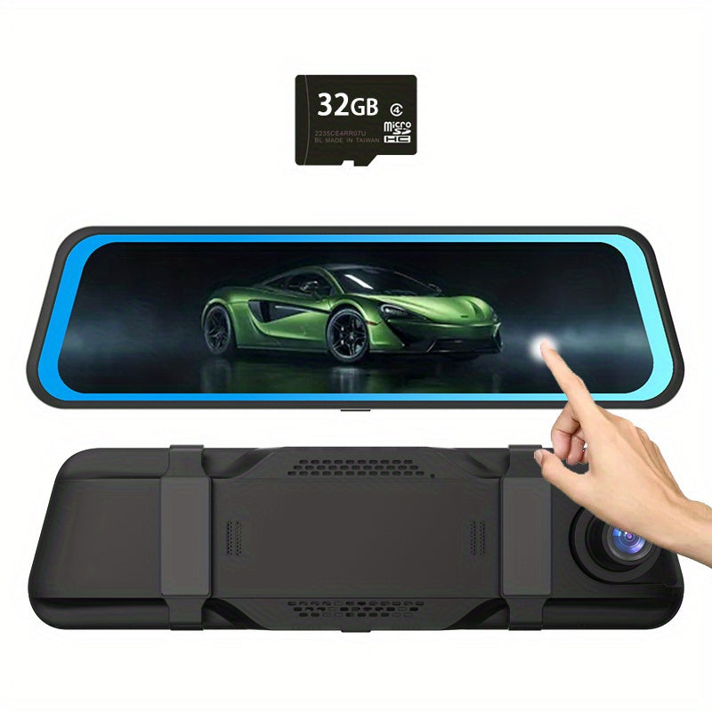 10 Inch Rearview Mirror Full Touch Screen Rearview Mirror Dual Camera Dash Cam, Dash Cam Front 1080P, English Voice Control, WDR Super Night Vision, Parking Mode Comes with 32G memory card, Dual Camera Dash Cam