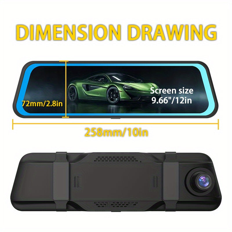 10 Inch Rearview Mirror Full Touch Screen Rearview Mirror Dual Camera Dash Cam, Dash Cam Front 1080P, English Voice Control, WDR Super Night Vision, Parking Mode Comes with 32G memory card, Dual Camera Dash Cam