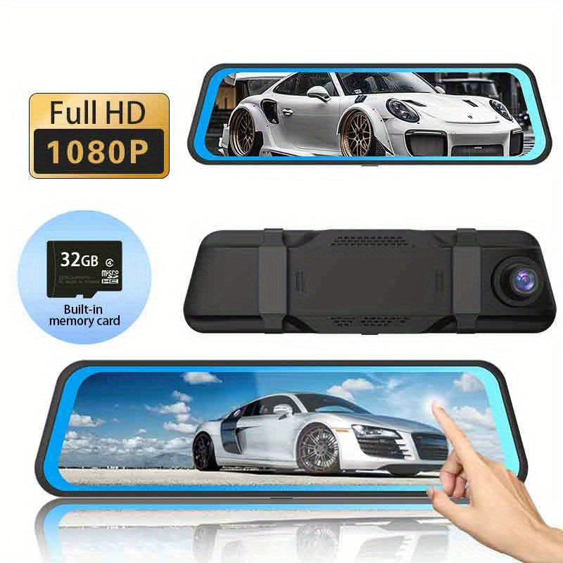 10 Inch Rearview Mirror Full Touch Screen Rearview Mirror Dual Camera Dash Cam, Dash Cam Front 1080P, English Voice Control, WDR Super Night Vision, Parking Mode Comes with 32G memory card, Dual Camera Dash Cam