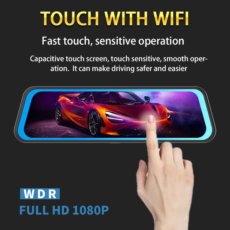 10 Inch Rearview Mirror Full Touch Screen Rearview Mirror Dual Camera Dash Cam, Dash Cam Front 1080P, English Voice Control, WDR Super Night Vision, Parking Mode Comes with 32G memory card, Dual Camera Dash Cam