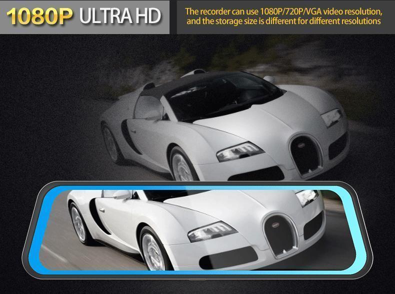 10 Inch Rearview Mirror Full Touch Screen Rearview Mirror Dual Camera Dash Cam, Dash Cam Front 1080P, English Voice Control, WDR Super Night Vision, Parking Mode Comes with 32G memory card, Dual Camera Dash Cam