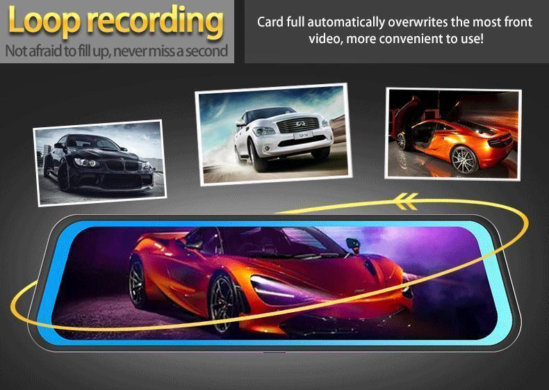 10 Inch Rearview Mirror Full Touch Screen Rearview Mirror Dual Camera Dash Cam, Dash Cam Front 1080P, English Voice Control, WDR Super Night Vision, Parking Mode Comes with 32G memory card, Dual Camera Dash Cam