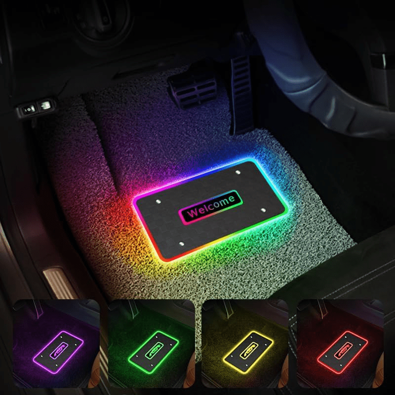 4pcs Custom car LED Light floor mat Ultra bright led Car floor mat Glow Interior Lighting LED Light Belt application control environment Neon Car Lighting Kit Car Foot mat Common Custom logo