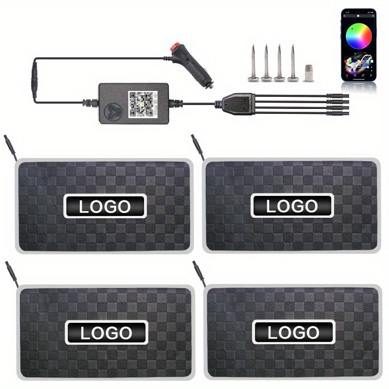 4pcs Custom car LED Light floor mat Ultra bright led Car floor mat Glow Interior Lighting LED Light Belt application control environment Neon Car Lighting Kit Car Foot mat Common Custom logo