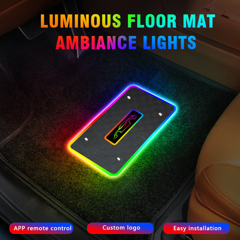 4pcs Custom car LED Light floor mat Ultra bright led Car floor mat Glow Interior Lighting LED Light Belt application control environment Neon Car Lighting Kit Car Foot mat Common Custom logo