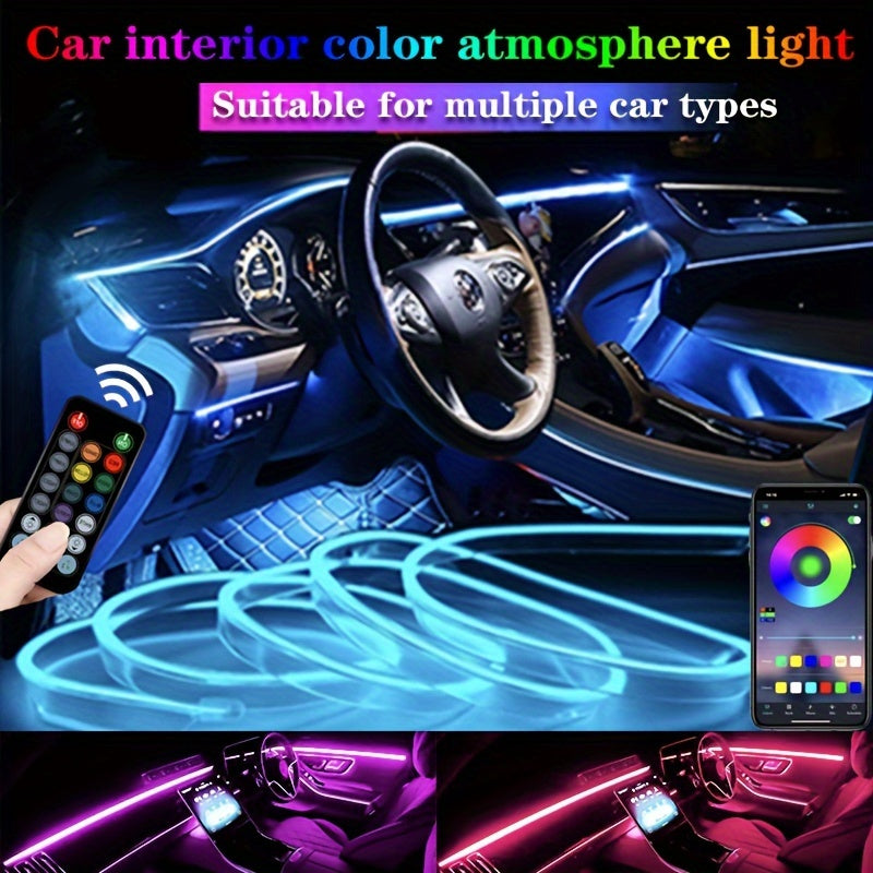 Interior Car LED Strip Lights With Wireless APP And Remote Control, 5 In 1 Ambient Lighting Kits With 236 Inches Fiber Optic, 16 Million Colors Car Neon Lights, Sync To Music