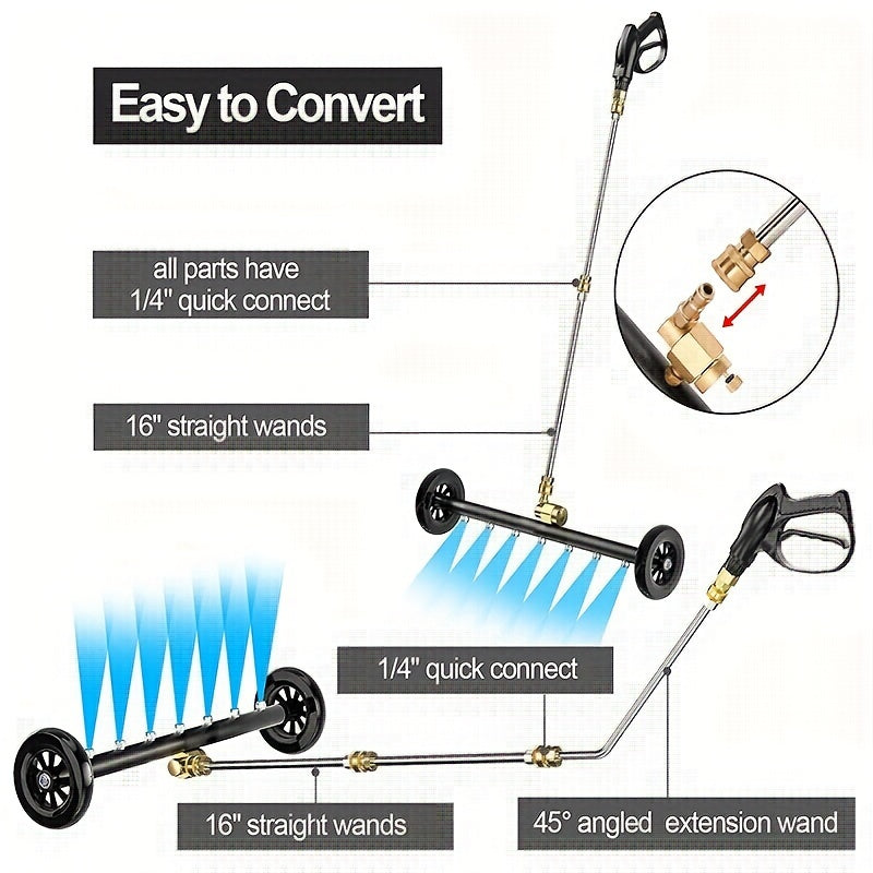 2-in-1 High-Pressure Washer with Water Broom, 22" Metal Base - 4000psi Electric Pressure Washing Machine Attachment with Quick Connect Pivot Coupler & 3 Extension Wands for Efficient Car & Surface Cleaning, Car Cleaning Tool|