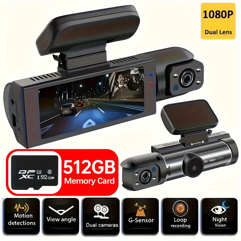 1080P Dual Camera, Dash Cam For Cars, Front And Inside, Car Camera With IR Night Vision, Loop Recording, Wide Angle Car DVR Camera With 3.16 Inch IPS Screen, Dual Lens Car Dashboard Video Cam
