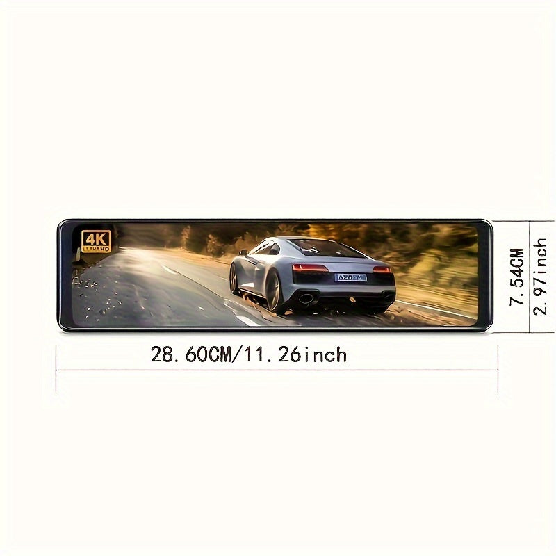 4K AZDOME PG19X  Full Touchscreen Dash Cam 12" with GPS, Split-Screen Display Rear View Mirror Camera, Front and Rear 4K+1080P Dual Car Recorder Built-in Parking Monitor, Night Vision, Loop Recording, 64GB Card, Easy to Insta