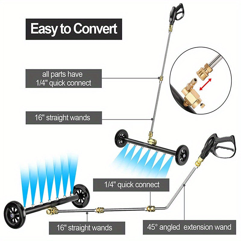 2-in-1 High-Pressure Washer with Water Broom, 22" Metal Base - 4000psi Electric Pressure Washing Machine Attachment with Quick Connect Pivot Coupler & 3 Extension Wands for Efficient Car & Surface Cleaning, Car Cleaning Tool|