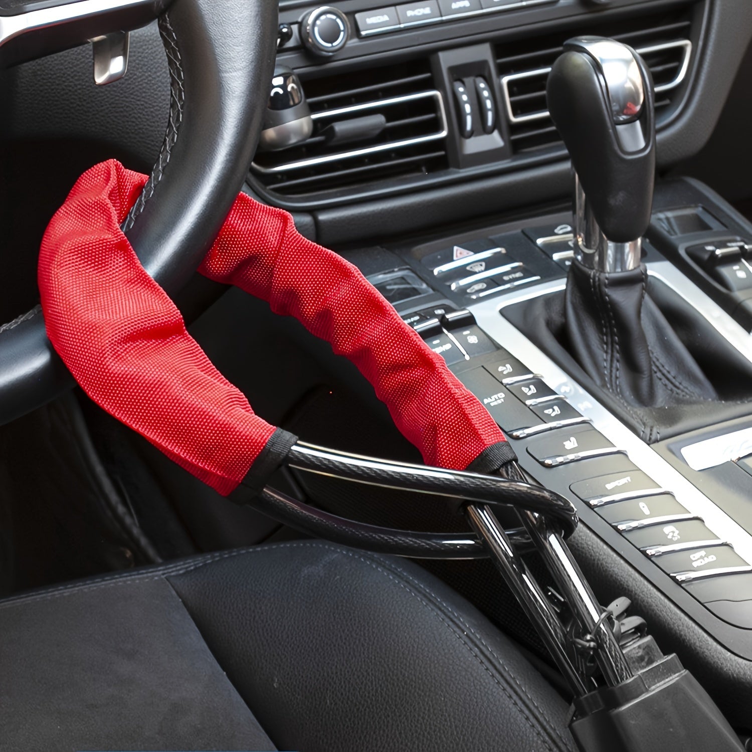 Cut-Resistant Retractable Bold Cable Besper Steel Steering Wheel Lock Anti-Theft Device with Seatbelt Fastener for Car & SUV Security - No Assembly Required