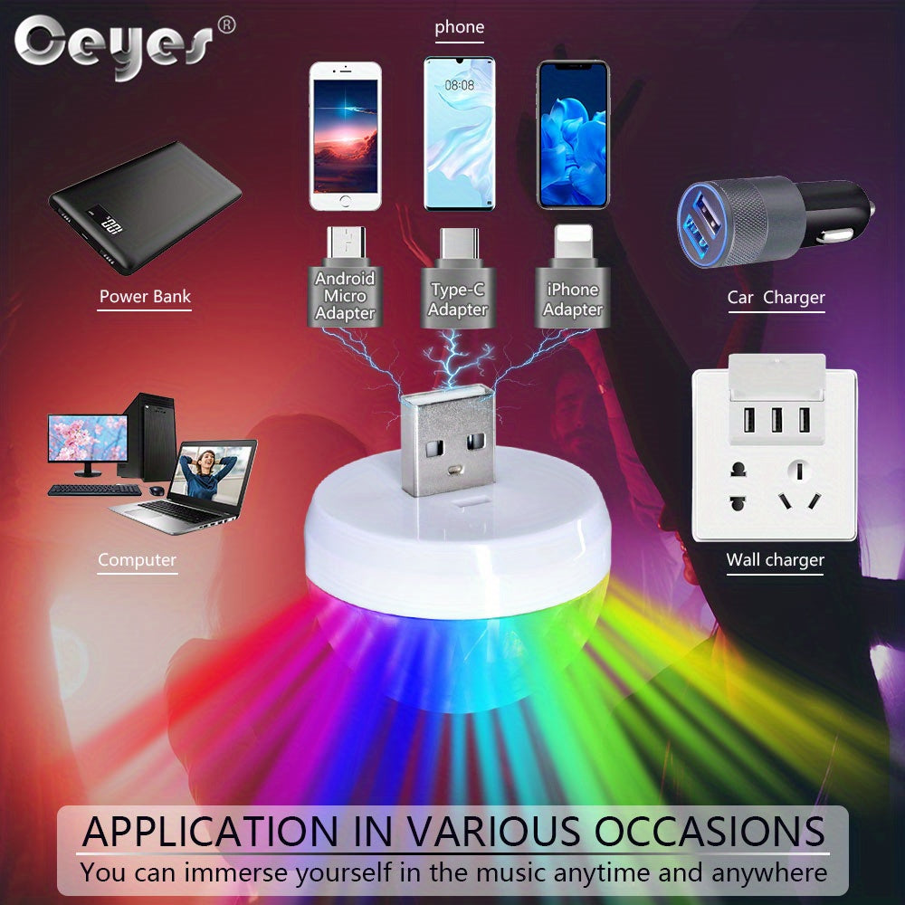 Ceyes Led Small Magic Mall/Disco Party USB Colorful Neon Lights Car LED Ambient Lights Sound Activated Mini Magic Ball Car LED Lights USB Neon Lig