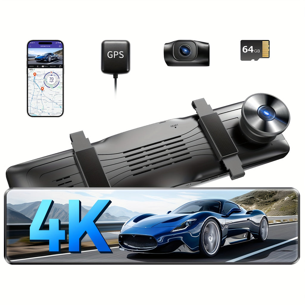 12" FHD 1080P LINGDU Full Touch Screen Mirror Dash Cam with Detached Camera, Super Night Vision, Front and Rear Dual Cameras, Flexible Installation, Backup View Mirror Camera, Includes 64GB Card