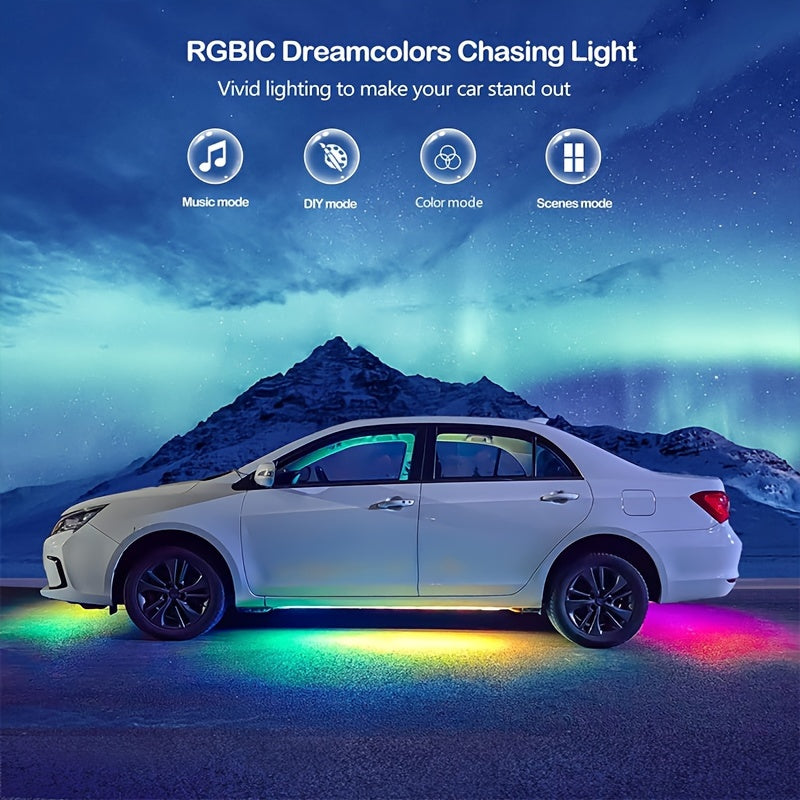 [RGB Car LED Lights] 4pcs RGB Car LED Light Strips - Universal Car LED Base Lights with APP, Music Mode, Wireless Remote Control - Car Decorative Light Strips for Camping, Travel, LED Christmas Light