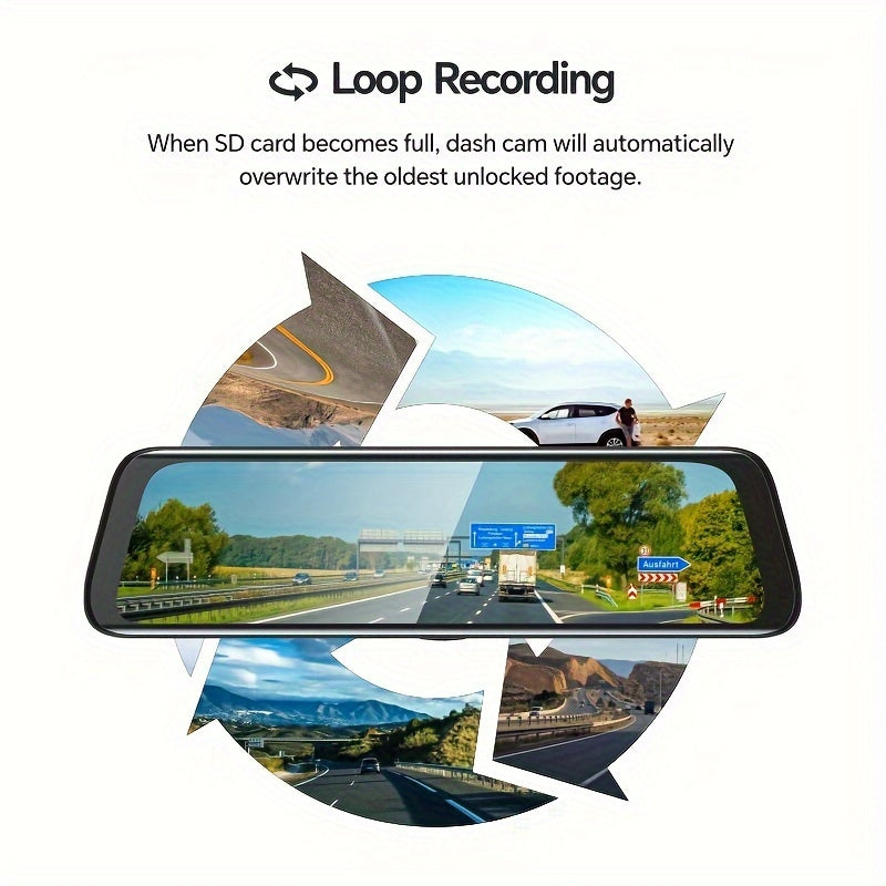 10" 1080P Touch Screen Smart Rear View Mirror Camera - On-Dash Cameras with Front and Rear Dash Cam, 32GB Card, Parking Monitor, Reverse Assist, and Wide Angle Lens for Safe Driving