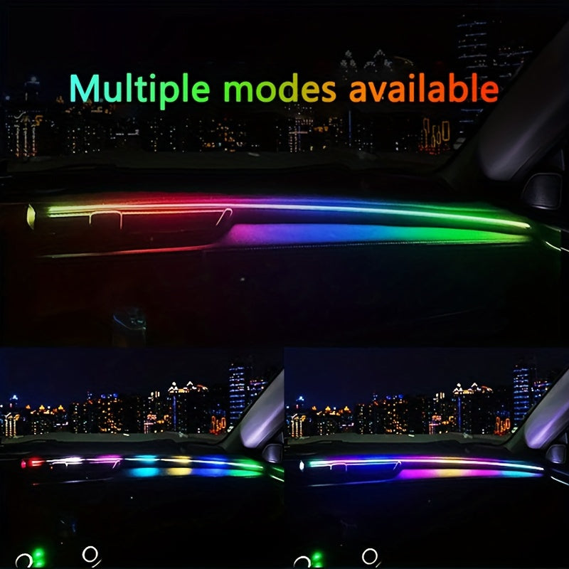 64 Color USB Car LED Ambient Light Acrylic Strip Instrument Panel Decorative Light RGB Car Interior Hidden APP Remote Control Ambient Light, Music Jumping Light Strip
