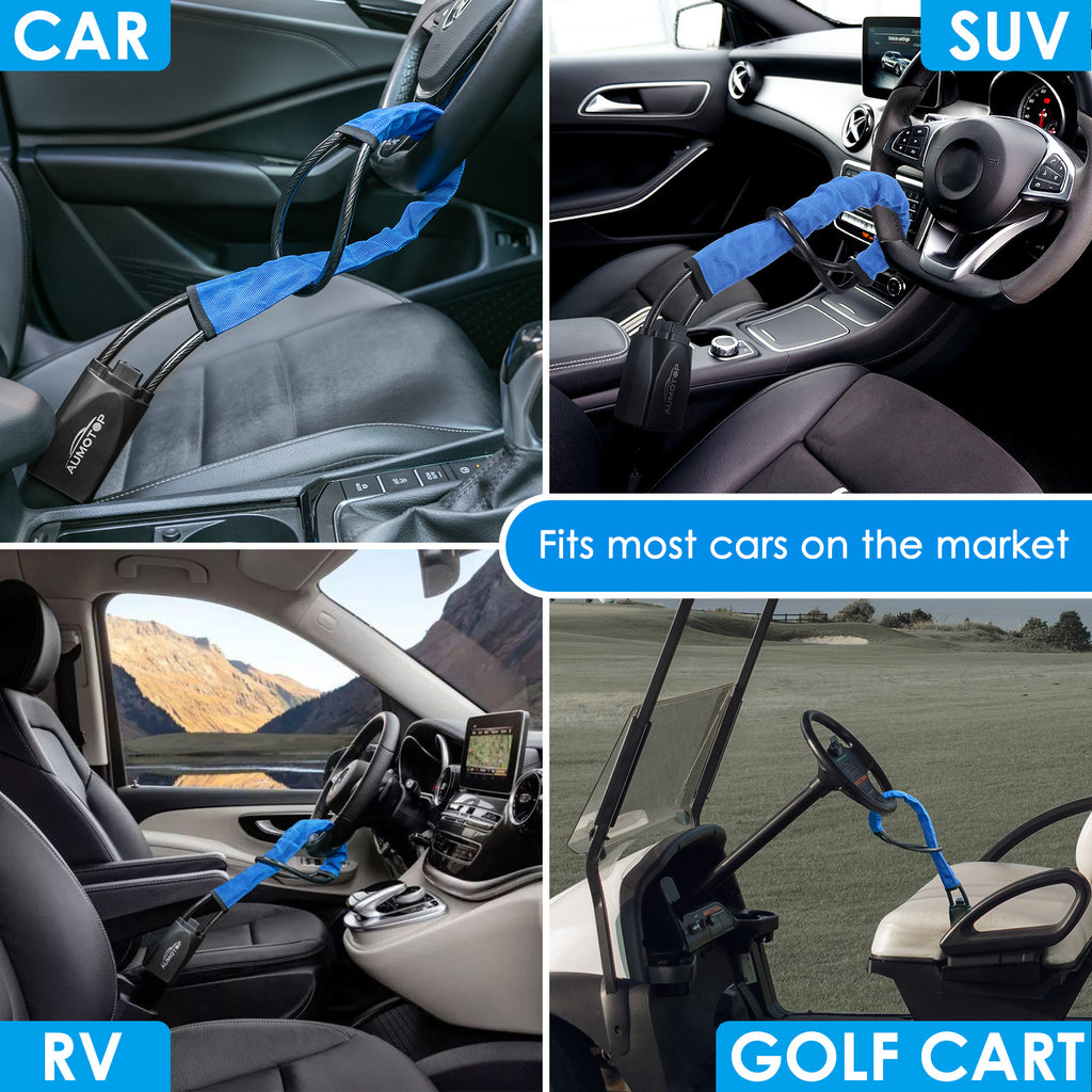 Steering Wheel Lock Universal Seat Belt Lock Anti-Theft Locking Device with 3 Keys for Car SUV Van Golf Cart Truck Black