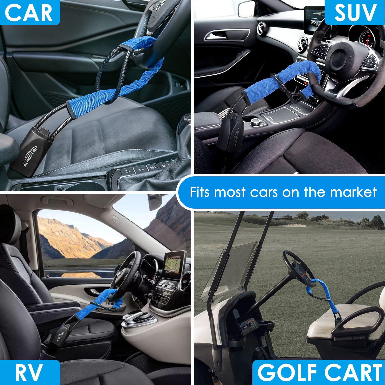 Steering Wheel Lock Universal Seat Belt Lock Anti-Theft Locking Device with 3 Keys for Car SUV Van Golf Cart Truck Black