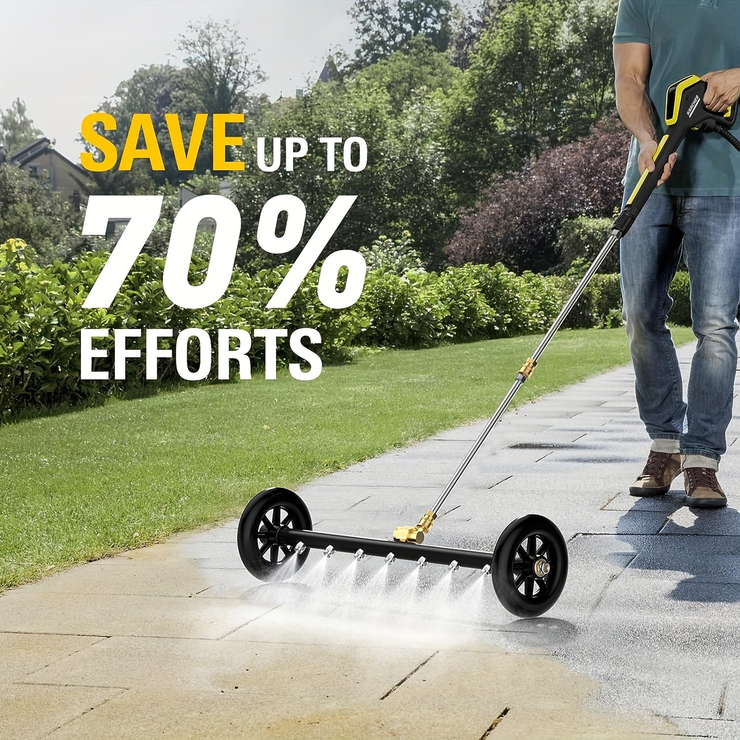 2-in-1 High-Pressure Washer with Water Broom, 22" Metal Base - 4000psi Electric Pressure Washing Machine Attachment with Quick Connect Pivot Coupler & 3 Extension Wands for Efficient Car & Surface Cleaning, Car Cleaning Tool|