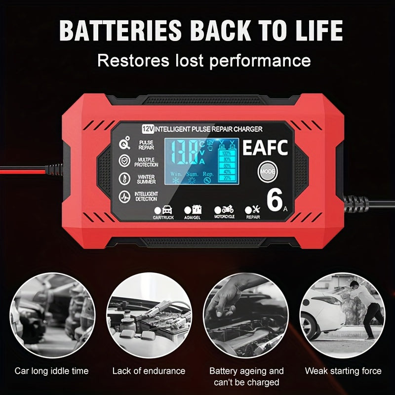 Car Battery Charger, 12V 6A Smart Battery Trickle Charger Auto 12V 24V Battery Maintainer for Car Truck Motorcycle Lawn Mower Marine Lead Acid Battery, Vehicle Battery Maintenance, Automotive Battery Care, Compact Charger, Po