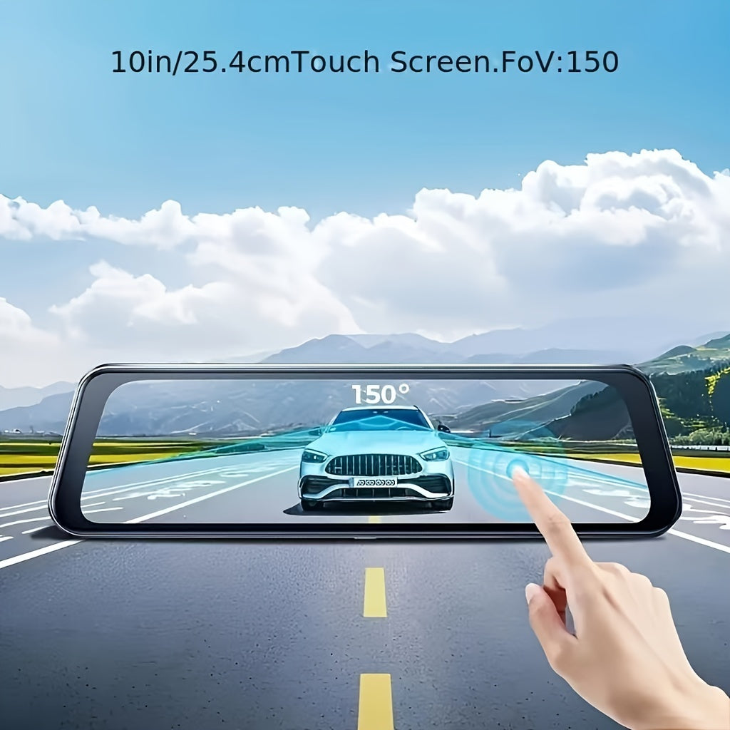 10 Inch Full Touch Screen Front 1080P & 1080P Rear Dash Cam, Front 170° & Rear 150° Wide Angle View, Super Night Vision, Adjustable Front Camera, Split Screen Display, Emergency Video Lock, Parking Mode, Loop Recording, Eas