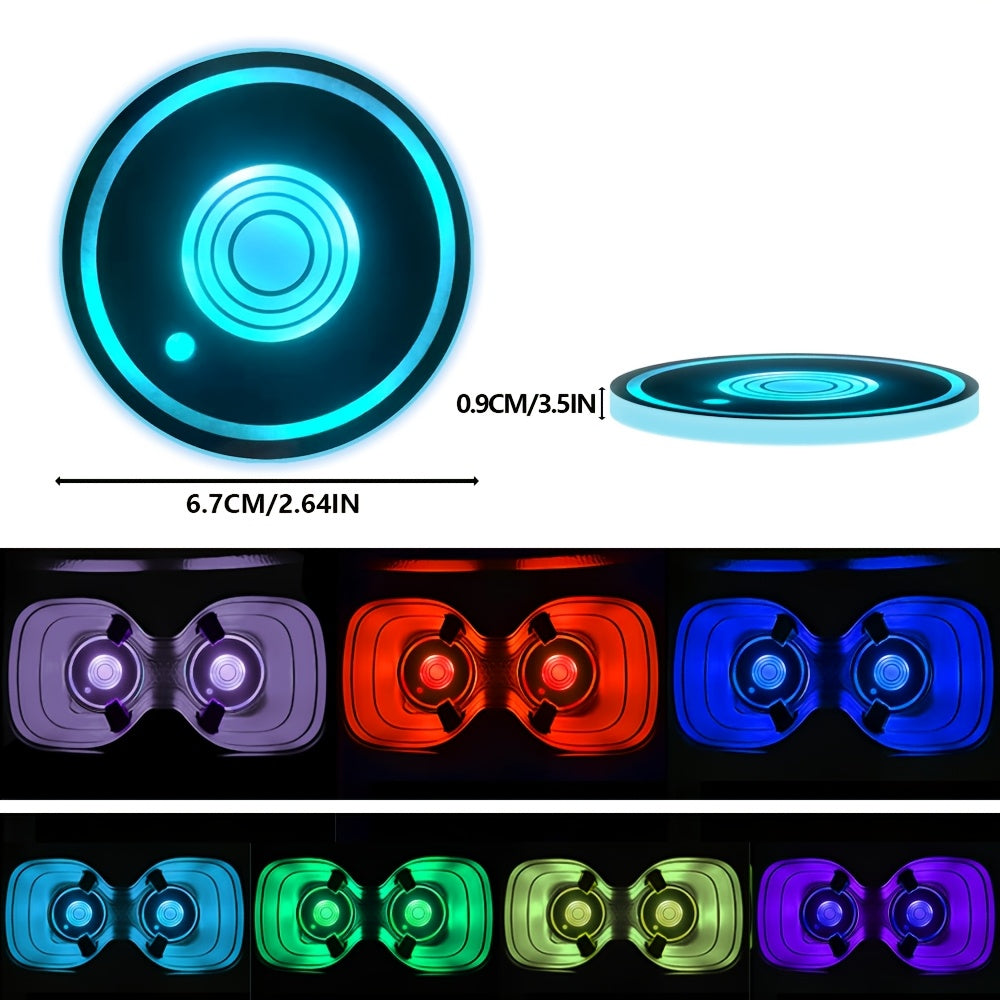 2pcs Round Car LED Luminous Coaster with LED Neon Lights, Intelligent Sensing Color Atmosphere Light Coaster, USB Rechargeable Coaster, Holiday, Party Decoration Coaster, Car Interior Accessories, Bar Decoration, Home Decorat