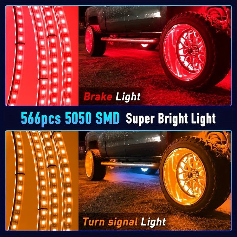 14.5 "Dream Color Chase Rim Lights, Wireless Remote Control, Christmas Decorations, Flashing Led Wheel Lights, Car LED Neon Lights With Music Synchronization, Car High Brightness Neon Set, Car Rim Ambiance Light Strip, Decora