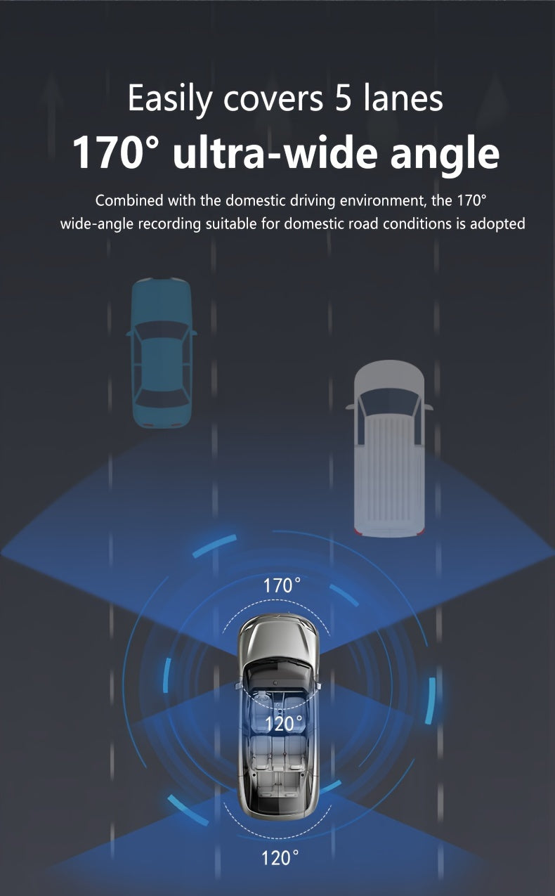 32GB 2.0 Inch IPS Screen 3-Channel Dash Cam - Wide 170° Angle, WIFI, Loop Recording, G-Sensor, Front Inside Rear Camera - Night Vision, Motion Detection, Parking Monitor, and More