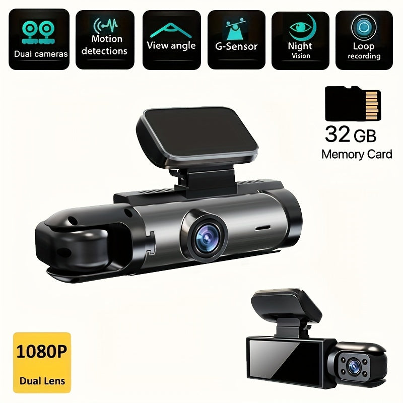 1080P Dual Camera, Dash Cam For Cars, Front And Inside, Car Camera With IR Night Vision, Loop Recording, Wide Angle Car DVR Camera With 3.16 Inch IPS Screen, Dual Lens Car Dashboard Video Cam