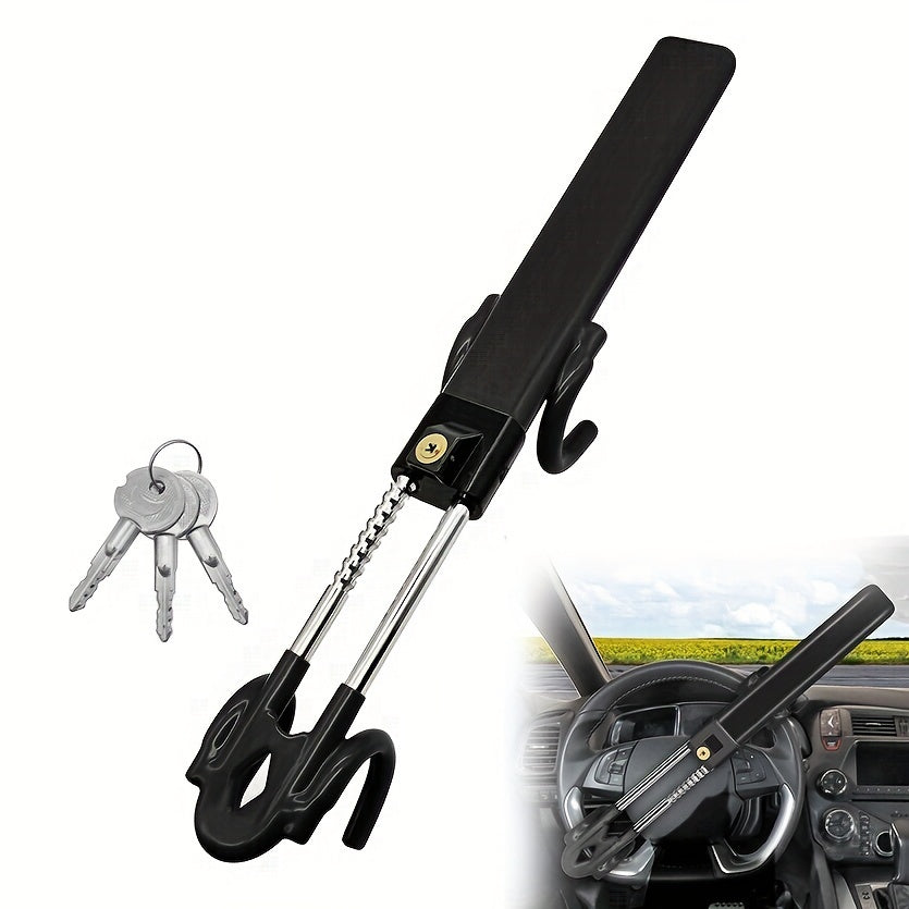 Steering Wheel Lock - Heavy Duty Antitheft Device And Car Security Lock With Adjustable Locking And 3 Keys - Great Vehicle And Truck Deterrent