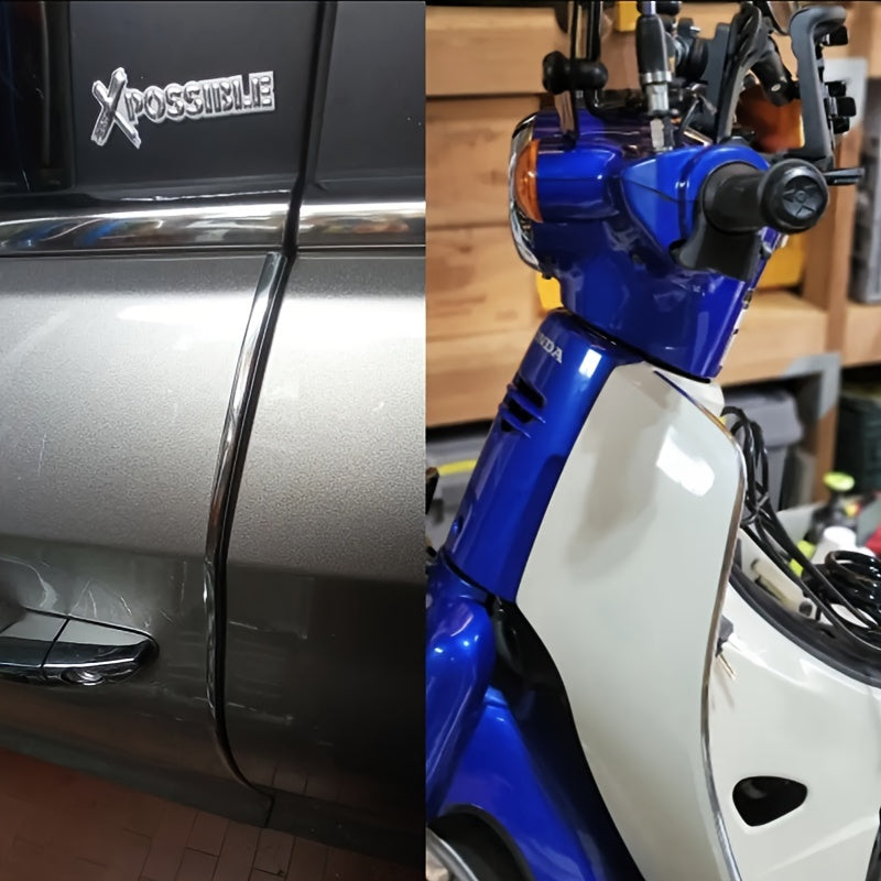 5m Car Door Chrome Molding Decorative Strip Edge Scratches Rear Bumper Protector Cover With Rolled Chrome Molding Decorative Strip To Prevent Scratches, Universal For All Cars