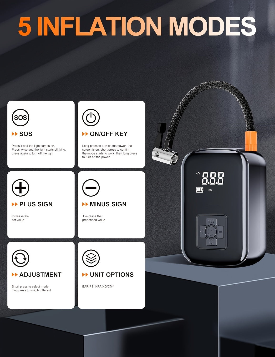 [Portable Car Air Compressor] A Portable Car Air Compressor with a Wireless Handheld Pump And Light, Suitable for Inflating And Compressing Tires of Cars And Motorcycles