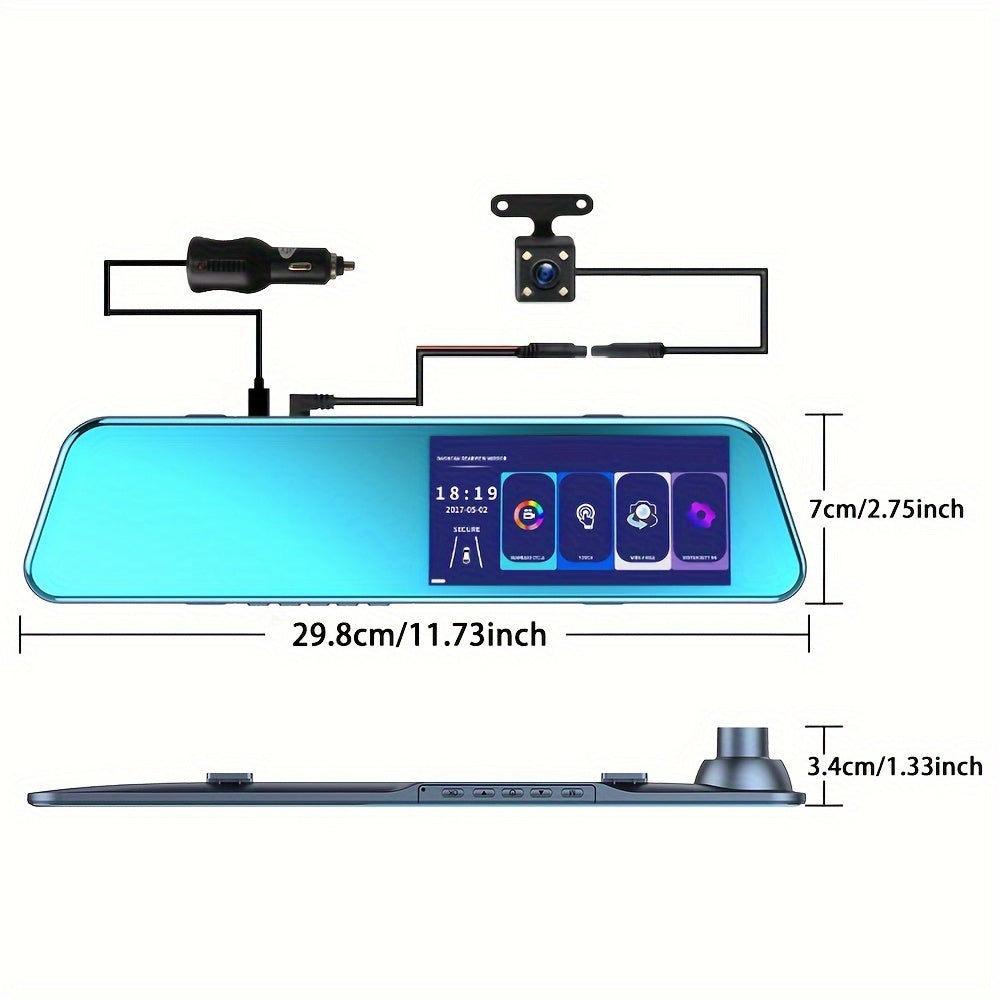 1080P Full HD Dual Dash Cam with 5.0" Touch Screen, Front 120° Wide Angle, Rear 720P Camera, Adhesive Mount, Touch Control, PC Compatible, Drivers Side Orientation, Car Plug Power, Universal Driving Fit, 180mAh Lithium Polym