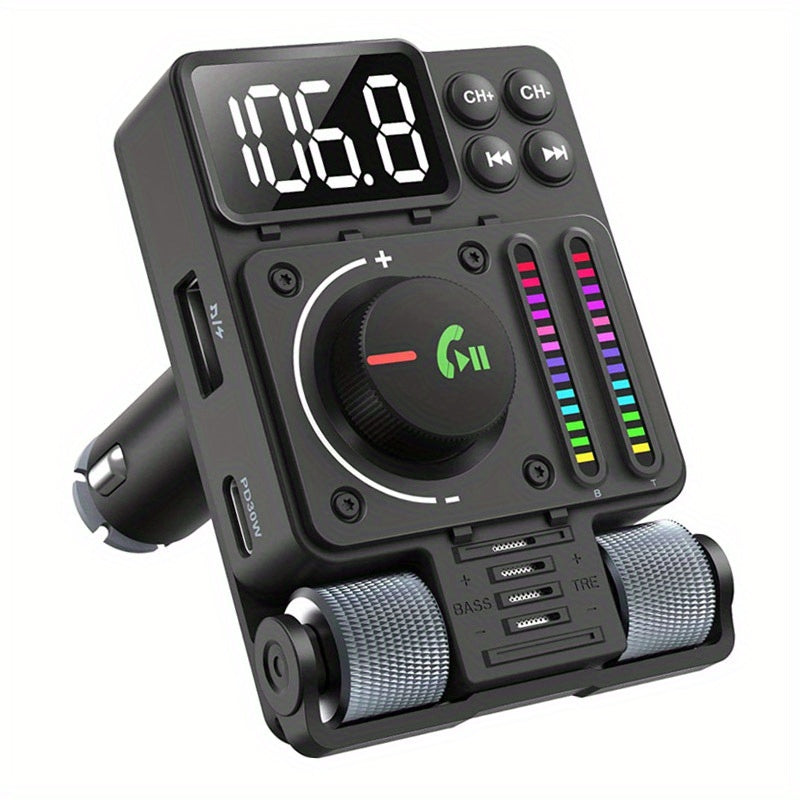 JaJaBor FM Transmitter: Boost Your Car Audio with Treble & Bass Control, 30W Fast Charging, and Hands-Free Wireless Kit