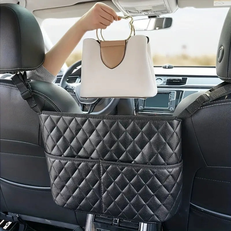 Car Purse Handbag Holder Between Seats, Car Seat Back Organizer With 3 Pockets, Large Capacity Storage Bag