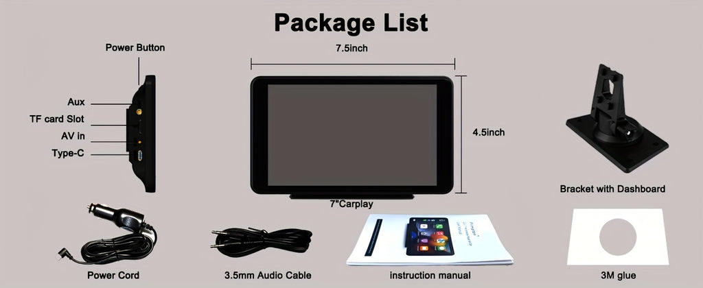 Plimpton, 2024 Car Navigation System Portable, Car Touch Screen Android&carplay, Carplay Screen For Car Portable 7 Inch, Wireless Car Play, Multimedia, Voice Control, BT, Mirror Link, Suitable For All Vehicles, Cars, Trucks,