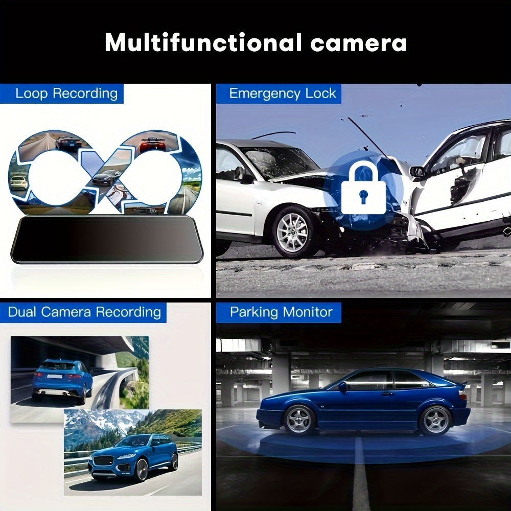 2K UHD Mirror Dash Cam With Backup Cam, AZDOME PG17 12'' Touch Screen Camera for Cars, Front 170° and Rear 150° Wide Visual Angle, Split Screen View Built WiFi, Super Night Vision, Parking Assistance, GPS, WDR, 64G Card Inc