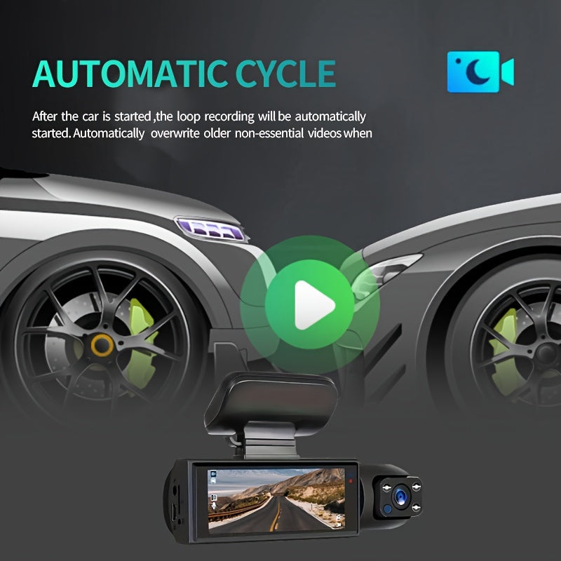 1080P Dual Camera, Dash Cam For Cars, Front And Inside, Car Camera With IR Night Vision, Loop Recording, Wide Angle Car DVR Camera With 3.16 Inch IPS Screen, Dual Lens Car Dashboard Video Cam