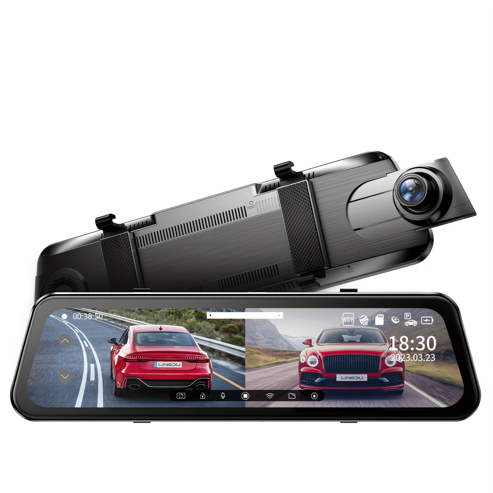 LD2K UHD 10" Full Touch Screen Rear View Mirror Dash Cam, Backup Camera, Front 2K And Rear 1080P Dual Channel Dash Cam, WDR Night Vision, Build-in WiFi, Loop Recording, Emergency Lock, Parking Mode, Simple Installation.